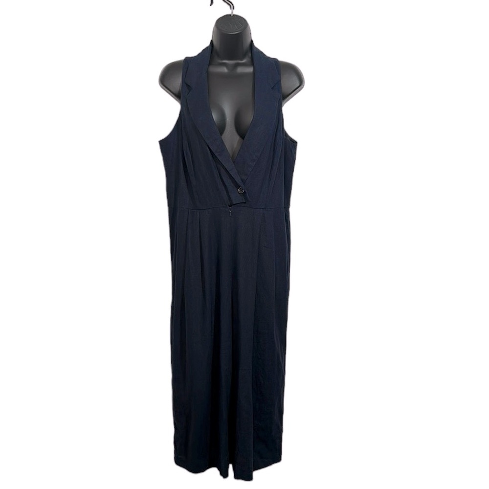 Asos Navy Blue Linen Blend Wide Leg Jumpsuit Sz 10